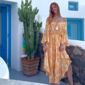 Free People Orange Midi Floral Dress